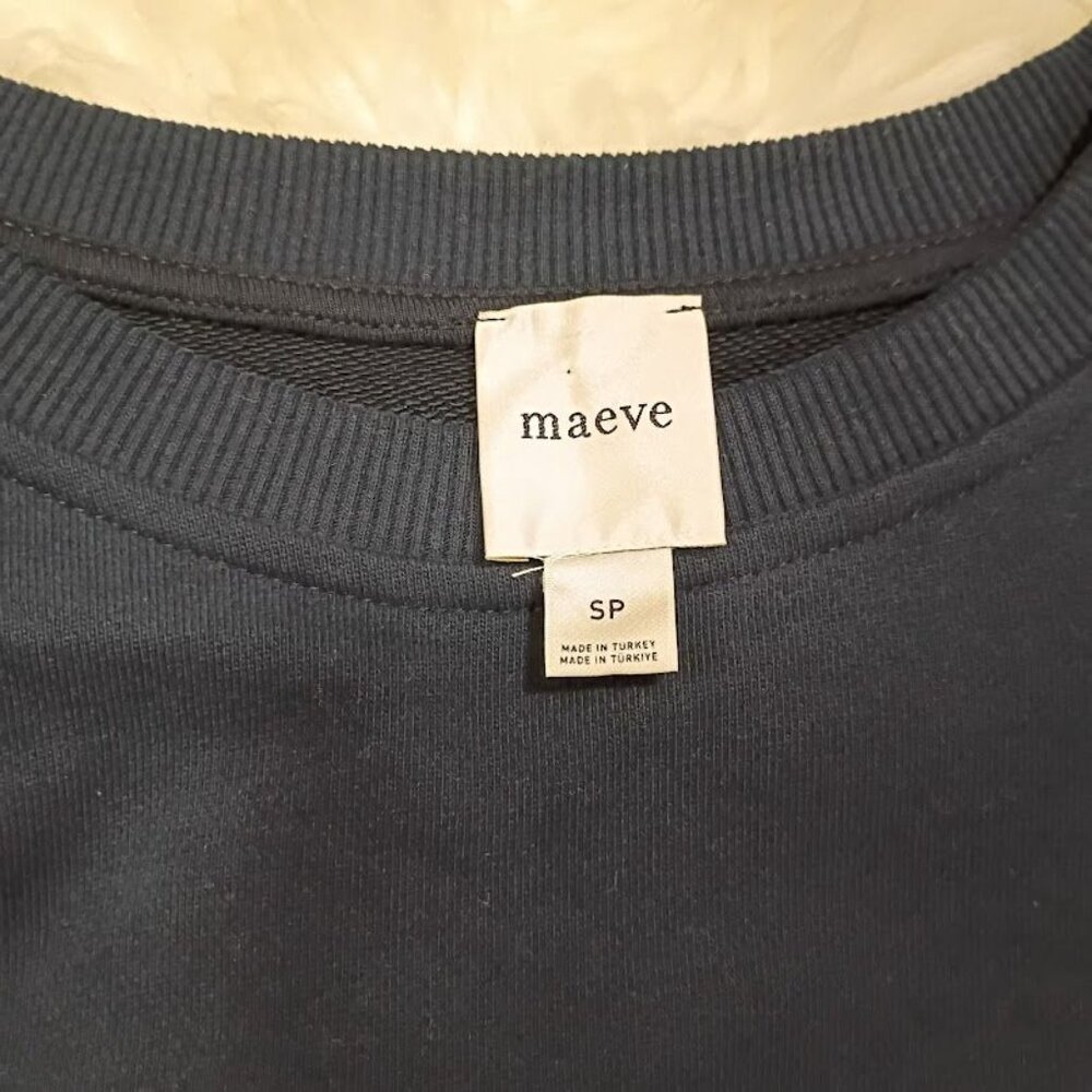 Maeve Navy Sweatshirt Dress Blue Striped Ruffle Hem Womens S Cotton Blend - Picture 4 of 11